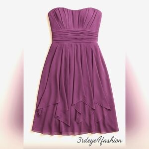 Purple ✨ Elegant Strapless Bridesmaid Party Dress Flowy Chiffon Layers 👗